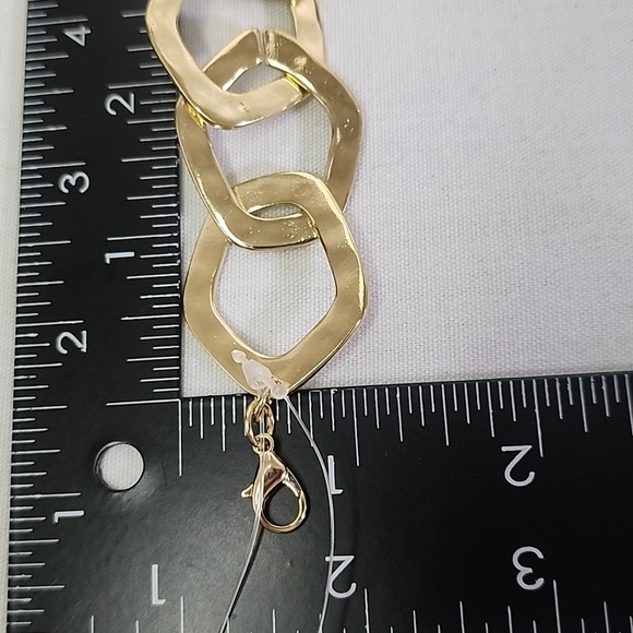 Gold Rhodium Plated Flat Chain Link Hammered Style Bracelet New - Picture 5 of 6